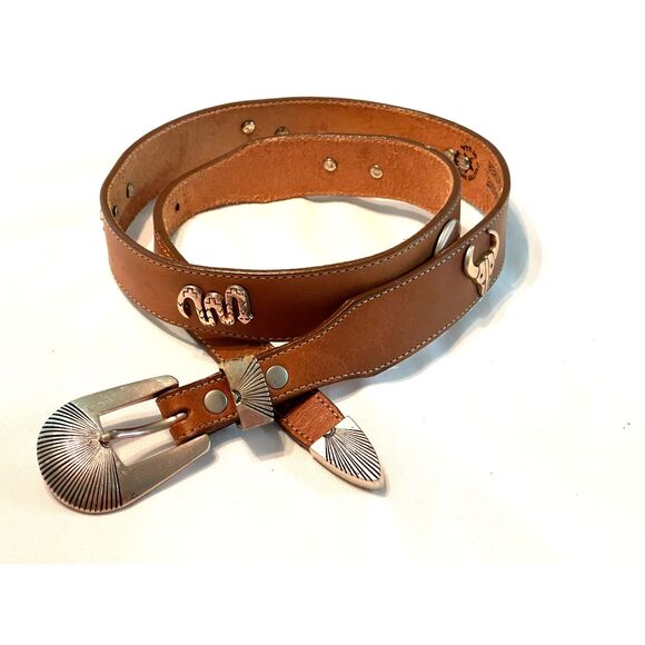 Silver Creek Western Conch Fetish Brown Leather Belt 53004 Genuine Leather USA. main image 6